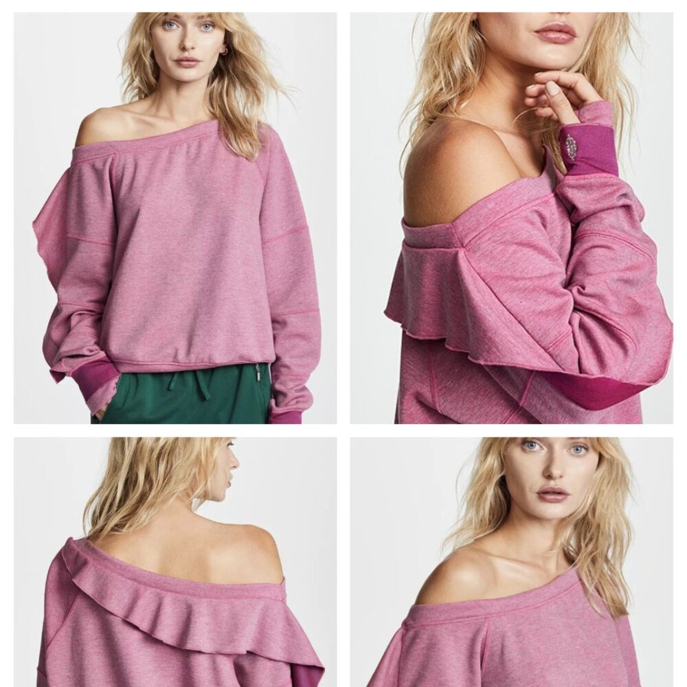 NEW FREE PEOPLE MOVEMENT Medium Flounce Tech Top Off Shoulder Oversized $78